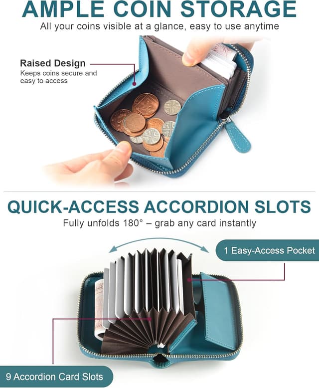 Detalle de Jexmigo RFID Blocking Leather Wallet for Women with 12 Card Slots and YKK Zip (Black)