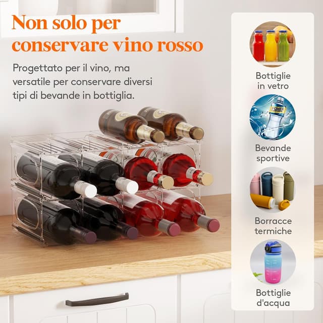 Detalle de Lifewit portabottiglie da frigo in plastica per 12 bottiglie, 3 livelli impilabili