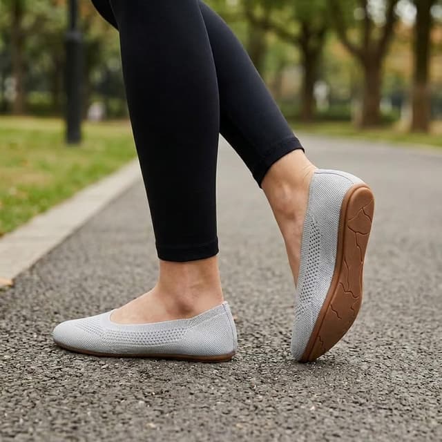 Detalle de Puxowe Damen Strick-Ballerinas mit Komfort