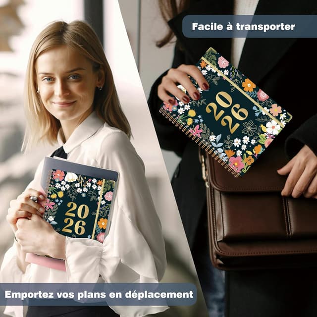 Thumbnail 6 de NEYSA Agenda 2026 semainier A5 spiralé (janvier à décembre) avec boucle stylo, règle signet & pochette