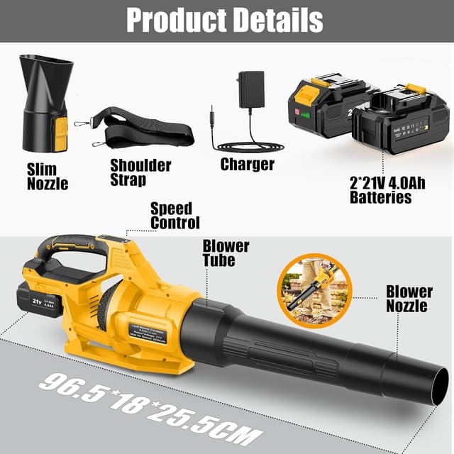 Thumbnail 6 de JYGMPRO 21V Cordless Leaf Blower with 2 x 4000mAh batteries, 3 speed modes and shoulder strap