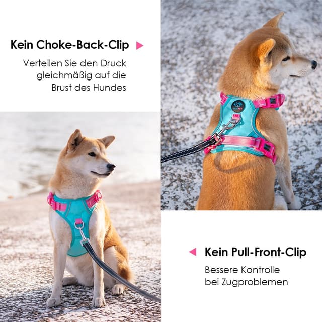 Detalle 2 de PHOEPET Anti-Zug Hundegeschirr mit verstellbaren Riemen, reflektierendem Sicherheitsdesign (XL, minzgrüne Basis & pinke Träger)