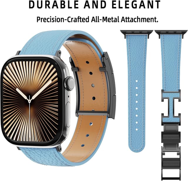 Detalle de Leather Watch Band with Magnetic Buckle for Apple Watch (Ultra/Series/SE) – natural cowhide replacement strap