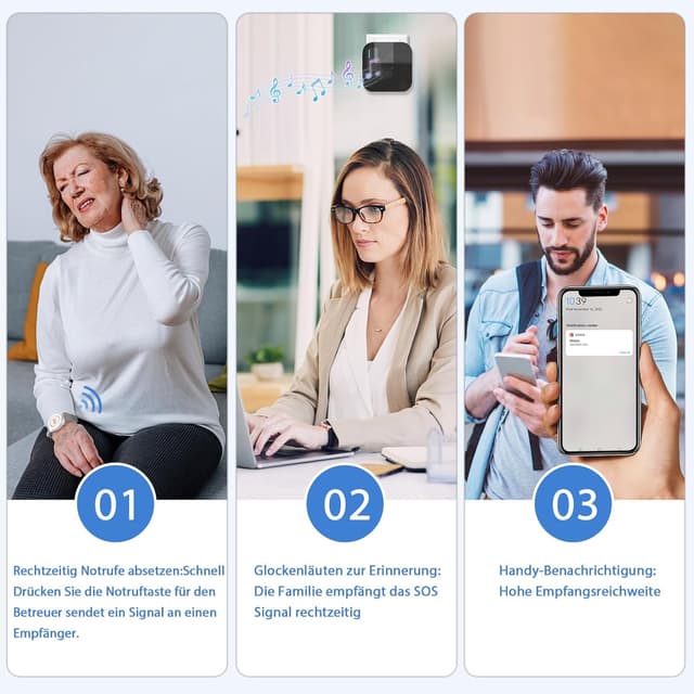 Detalle de DAYTEE Notrufknopf für Senioren mit Handy-Alarm via WiFi (Tuya Smart) – erweiterbares Alert-System