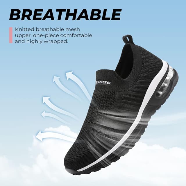 Detalle de Littleplum Damen Slip-On Sneaker mit Mesh, Memory-Foam Einlegesohle und flexibler Gummisohle