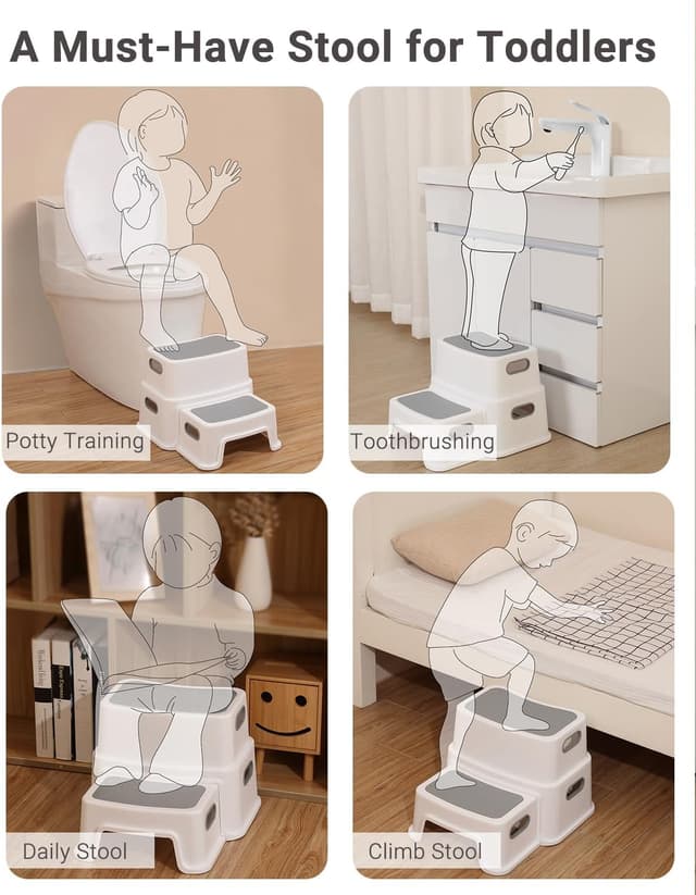 Detalle de 2-stufiger Tritthocker für Kinder (Anti-Rutsch & Anti-Kipp) aus PP, weiß