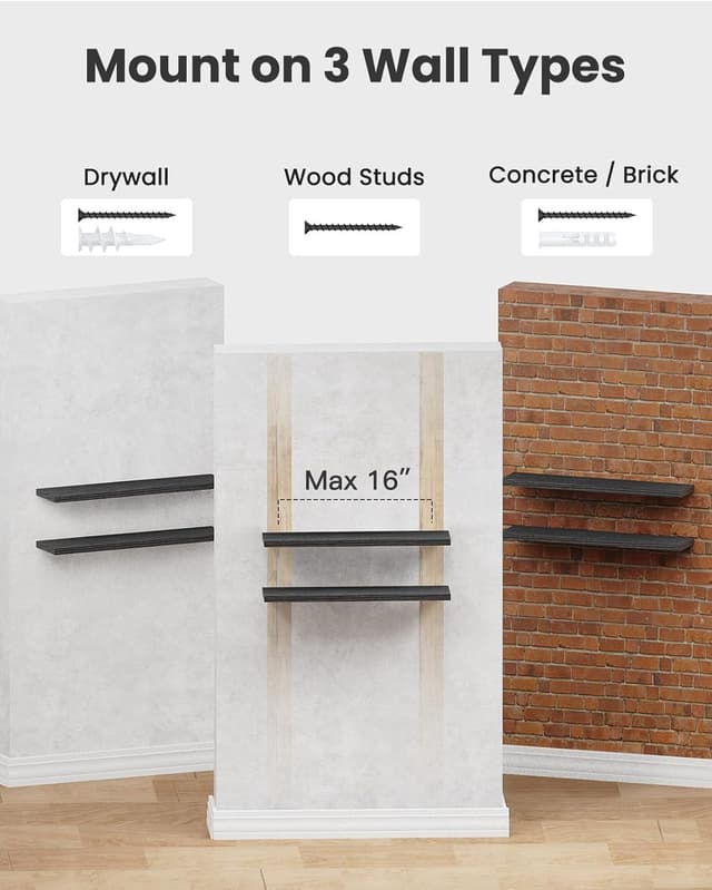 Thumbnail 6 de STOREMIC Floating Shelves Black 60cm (Set of 2) – Easy to install wall shelves for bedroom, bathroom, office and living room