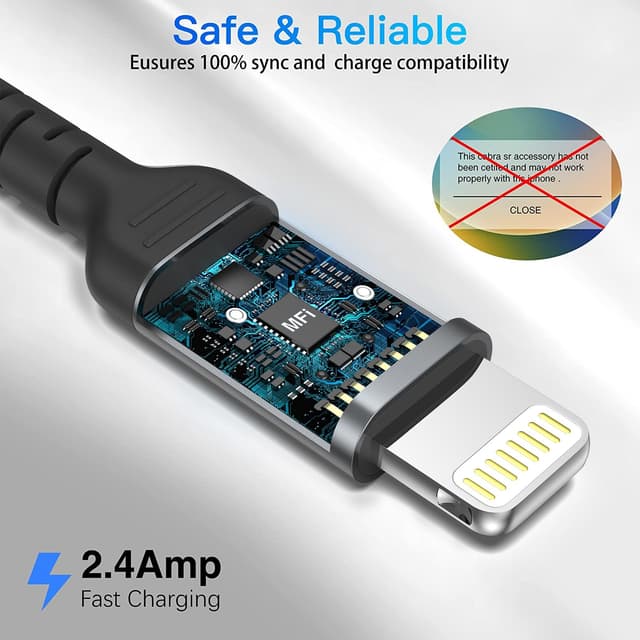 Detalle 2 de iPhone Ladekabel Kurz (15 cm, 2er-Pack) MFi Lightning – Nylon, USB-A auf Lightning