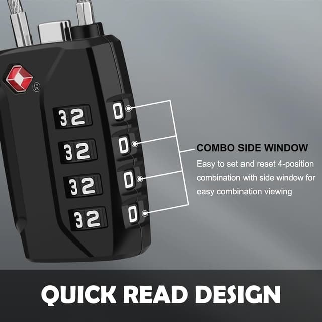 Detalle 2 de Diyife TSA Luggage Locks (2 Pack) – 4 Digit Combination Padlocks with Long Shackle for Suitcases & Bags