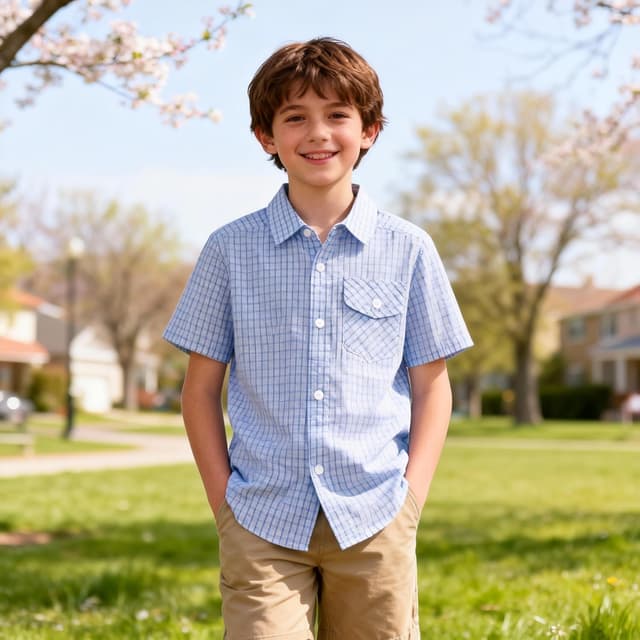 Detalle 2 de Bienzoe Boys Checked Shirt for Son – Kids short sleeve button-up for school and occasions