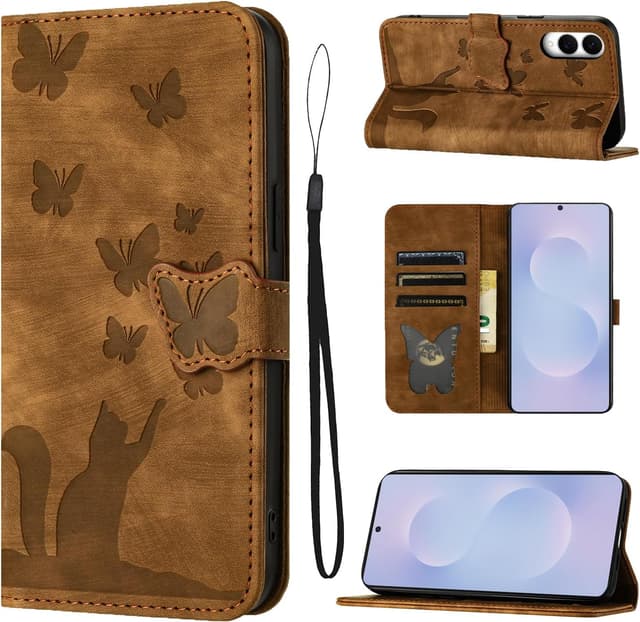 Detalle de LSPCASA Handyhülle für Samsung Galaxy S25 Edge (6.7 Zoll) – PU-Flipcase mit Schmetterlingskatze, Kartenfach und Standfunktion (lila)