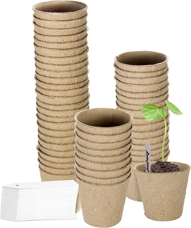 Detalle de Cymax 100 Pack 8cm Round Fibre Seed Starter Pots with 100 Plant Labels