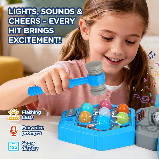 Detalle de Guffawz 3-Player Whack Game Toy Mole with Lights & Sounds (3 modes, 7 speeds, LED scoreboard)