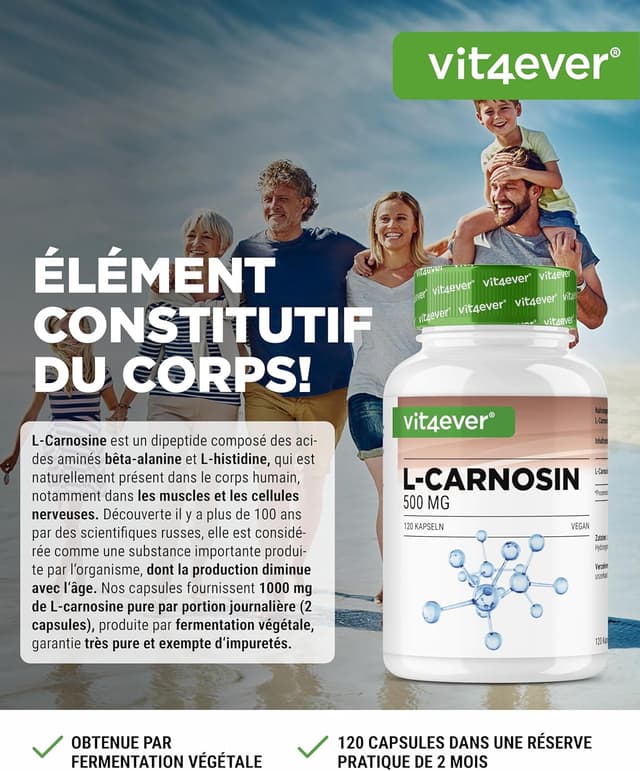 Detalle 2 de L-Carnosine 120 capsules - 1000 mg par jour