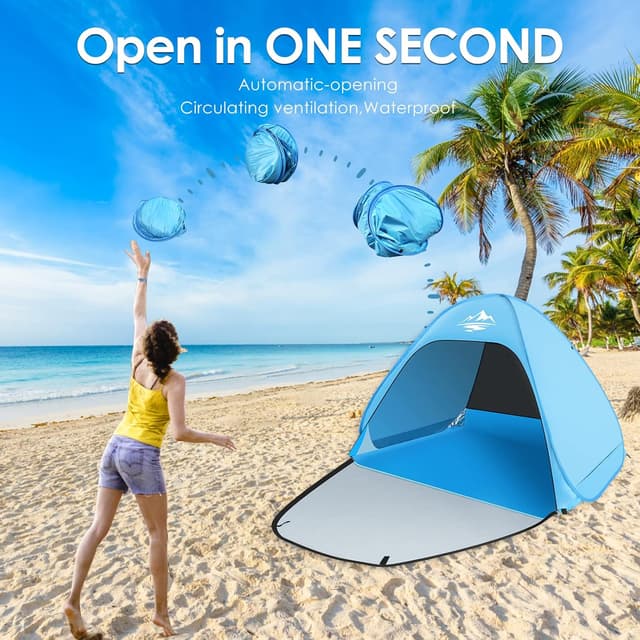 Detalle 2 de Pop Up Beach Tent – Automatic Portable Sun Shelter with UPF 50+ UV Protection, Waterproof (3 Person), Blue