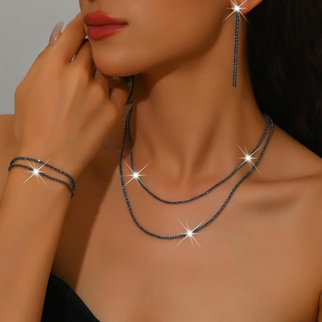 Detalle de CCAIPU Schmuckset für Damen (925er Silber) mit Halskette, Ohrringen & Armband