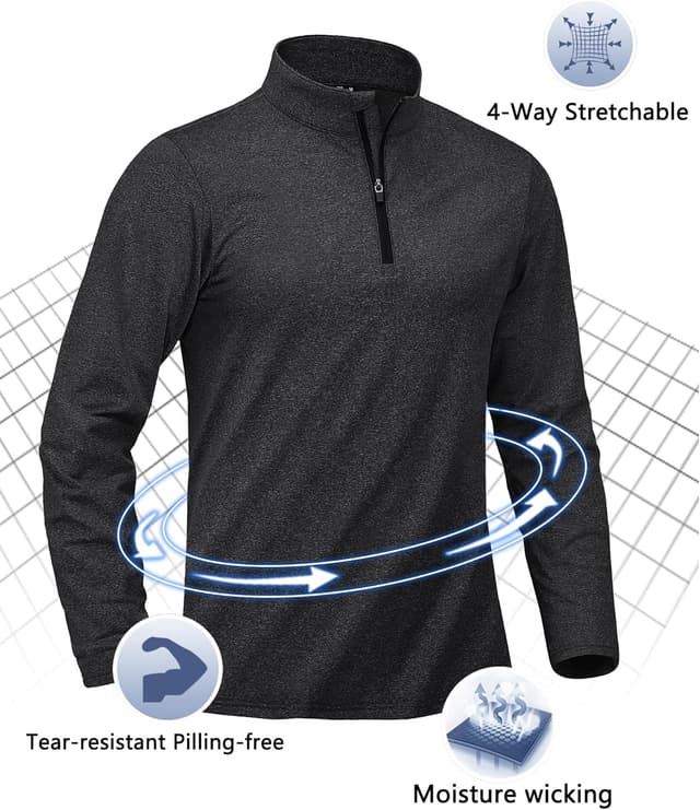 Detalle de KEFITEVD Herren 1/4-Zip Fleece Pullover – langarm Funktionsshirt für Warm, Atmungsaktivität & Bewegung