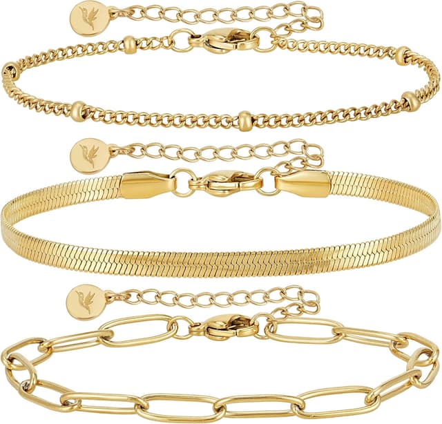 Detalle de BONNYBIRD® BonnyShine Premium Edelstahl Armband-Set Damen (Silber, Gold & Roségold) – 100% wasserfest