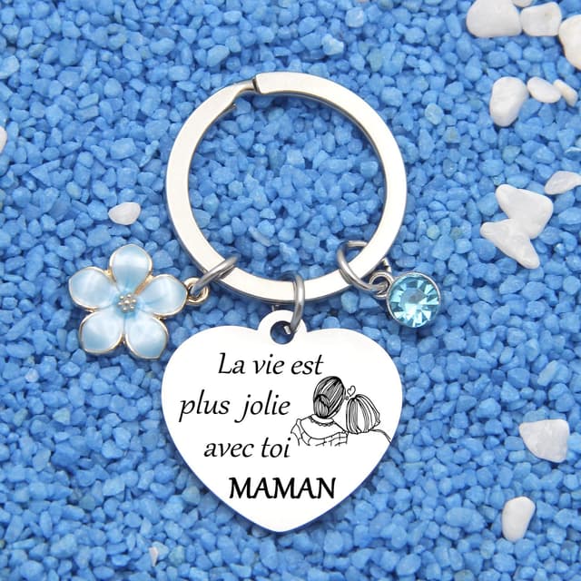 Detalle de Porte-clés GUOYU « Maman, forme de fille/ fils » en pochette velours noir – cadeau pour la fête des mères