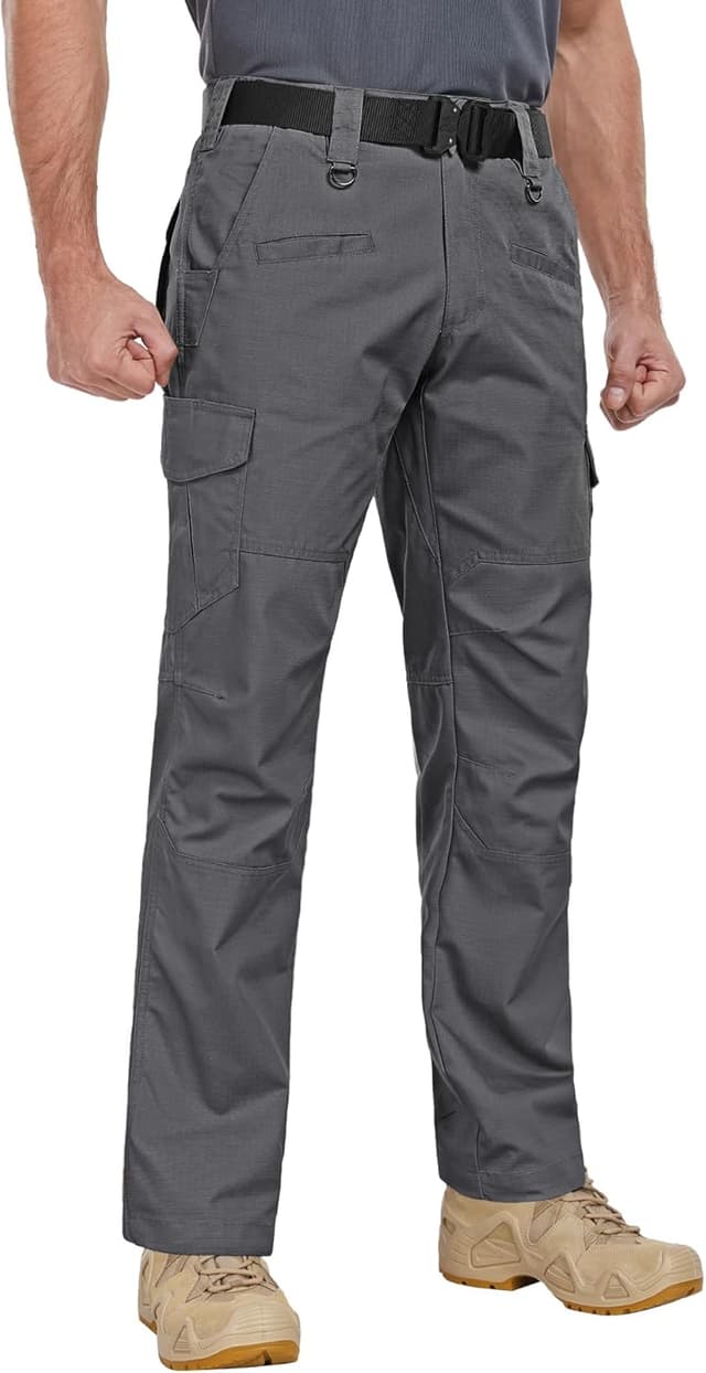 Detalle 2 de Zoofly Men’s Ripstop Water-Resistant Cargo Pants (9 Pockets, Elastic Waist) — Not Belt