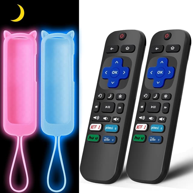Detalle de (2+2 Packs) Roku TV Replacement Remote with Glow-in-the-Dark Silicone Covers