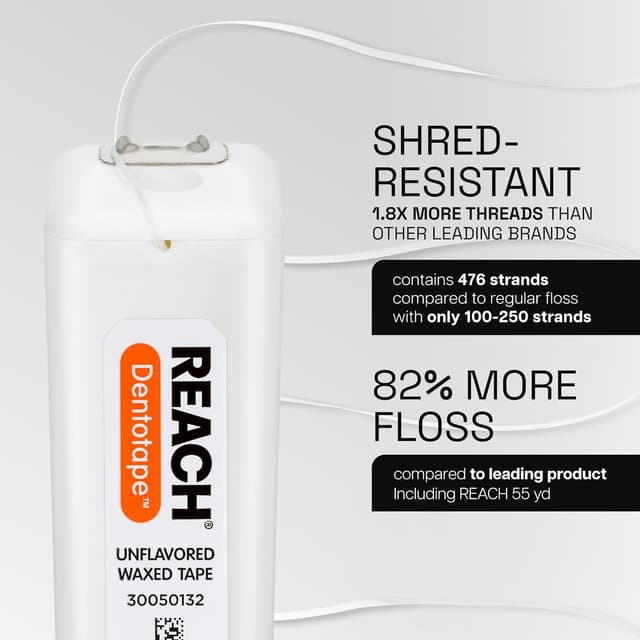 Thumbnail 6 de REACH Dentotape Waxed Dental Floss Tape (Extra Wide, Unflavored) — Plaque remover for wide-spaced teeth, 6-pack (100 yd each)