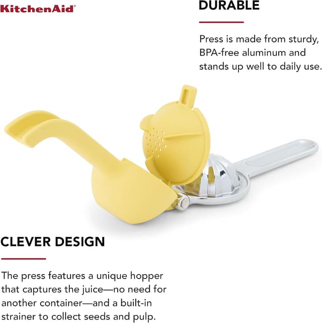Detalle de KitchenAid Citrus Juice Press Squeezer for Lemons and Limes with Seed Catcher and Pour Spout, 8 Inch