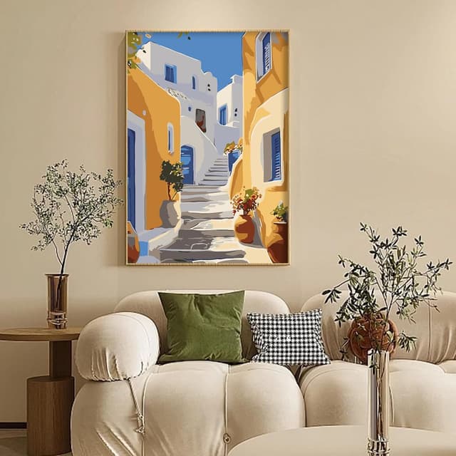 Detalle 2 de Paint by Numbers for Adults with Frame – Santorini Easy Framed Kit (8 x 12 Inch)
