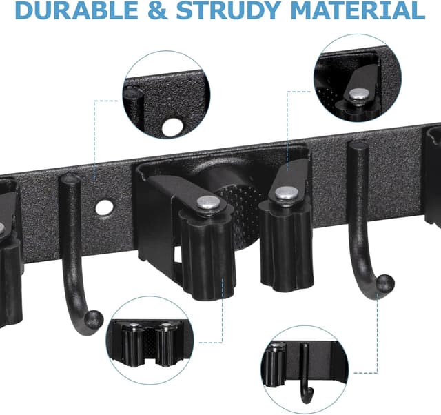 Detalle 2 de Carehabi 5 soportes para escobas con 4 ganchos