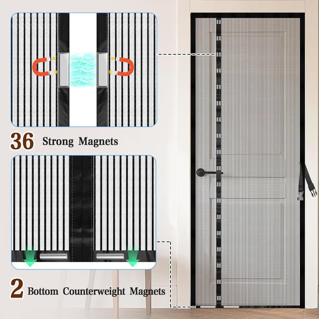 Detalle de PJExim Magnetic Fly Screen Door (Heavy Duty, No-Drill) for Patio Doors