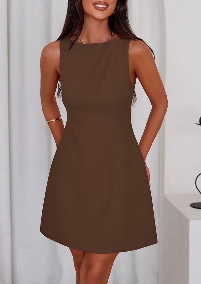 Detalle de PRETTYGARDEN Sleeveless A-Line Mini Cocktail Dress with Boat Neck (2026 Summer)