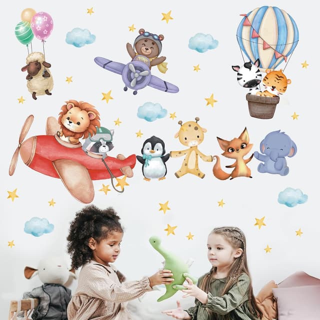 Detalle 2 de TOARTi Flugzeug- & Tier-Wandtattoo für das Kinderzimmer – wiederablösbare Wandsticker aus PVC