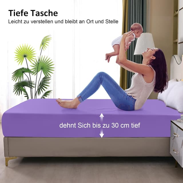 Detalle 2 de ohano wasserdichter Matratzenschoner als Spannbettlaken 120 x 200 cm (violett)