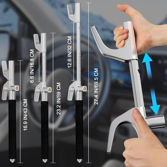 Thumbnail 6 de MONOJOY Universal Steering Wheel Lock (Adjustable 6.6–12.8 in) with Safety Hammer, Heavy-Duty Anti-Theft for Car, Truck, SUV, Van