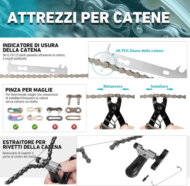 Detalle 2 de DuraTech Kit Professionale Attrezzi Bici da 41 pezzi: set per catene, pneumatici e pedali con custodia portatile