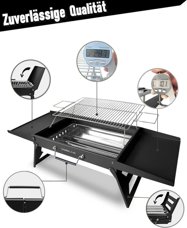 Thumbnail 3 de Charmline klappbarer Holzkohle-Grill (51 × 35 cm) – tragbarer Kompaktgrill für Camping, Garten und Strand, schwarz