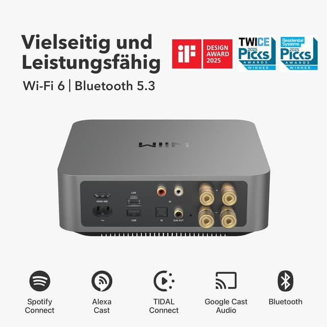 Detalle de WiiM Amp Pro Multiroom-Streaming-Verstärker mit HDMI ARC, Alexa & Google Cast – Dark Gray