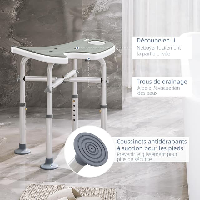 Thumbnail 2 de HOMCOM Tabouret de Douche réglable 39–51,5 cm