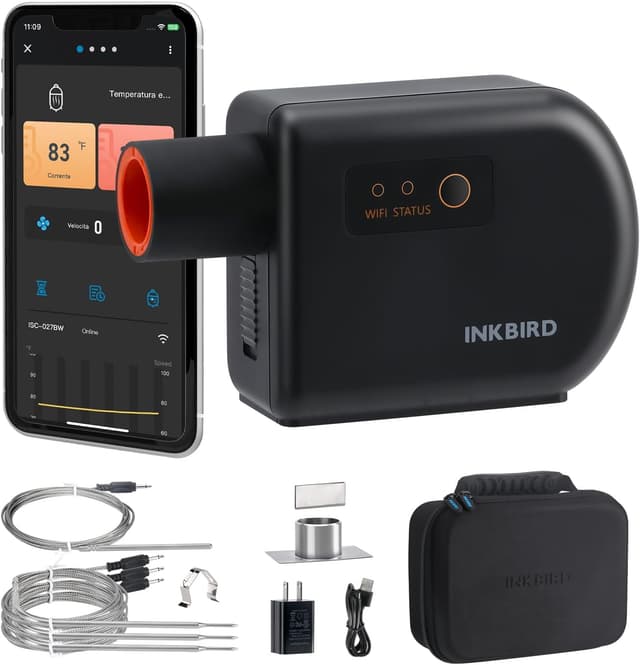 Detalle de Inkbird Grillgebläse Bluetooth 5.1 & Wi‑Fi 2,4 GHz mit Smoker-Thermometer und 4 Sonden