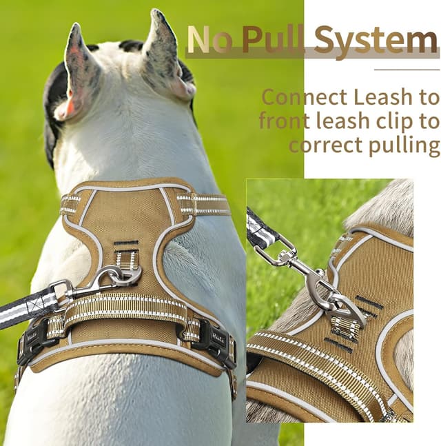 Detalle 2 de HEELE Dog Harness (XL) – padded no-pull reflective harness with handle for small to large dogs, brown