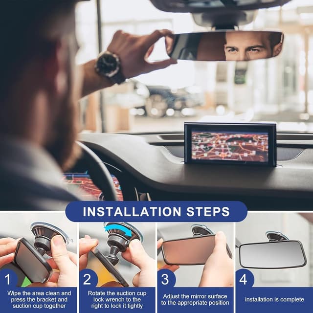 Detalle 1 de Obidodi rear view mirror for driving test (200 x 60mm) — adjustable suction-cup instructor/learner examiner mirror