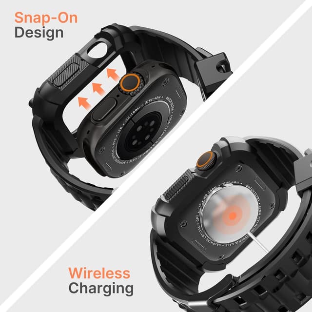 Detalle de Fullmosa Rugged Cover con cinturino per Apple Watch Ultra 3/Ultra 2/Ultra 49 mm in TPU nero con bumper militare