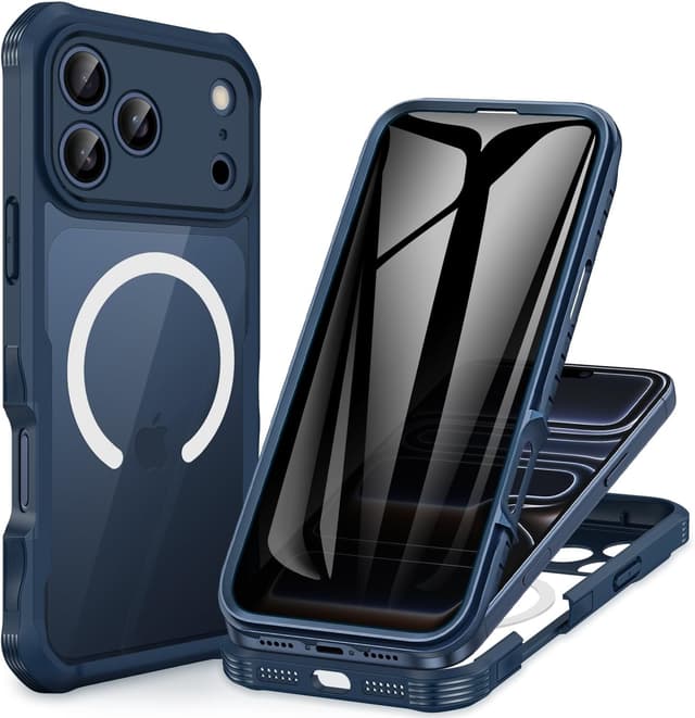 Detalle de CENHUFO iPhone 17 Pro Privacy Case with MagSafe fit, 9H privacy screen protector and camera protection (Blue)