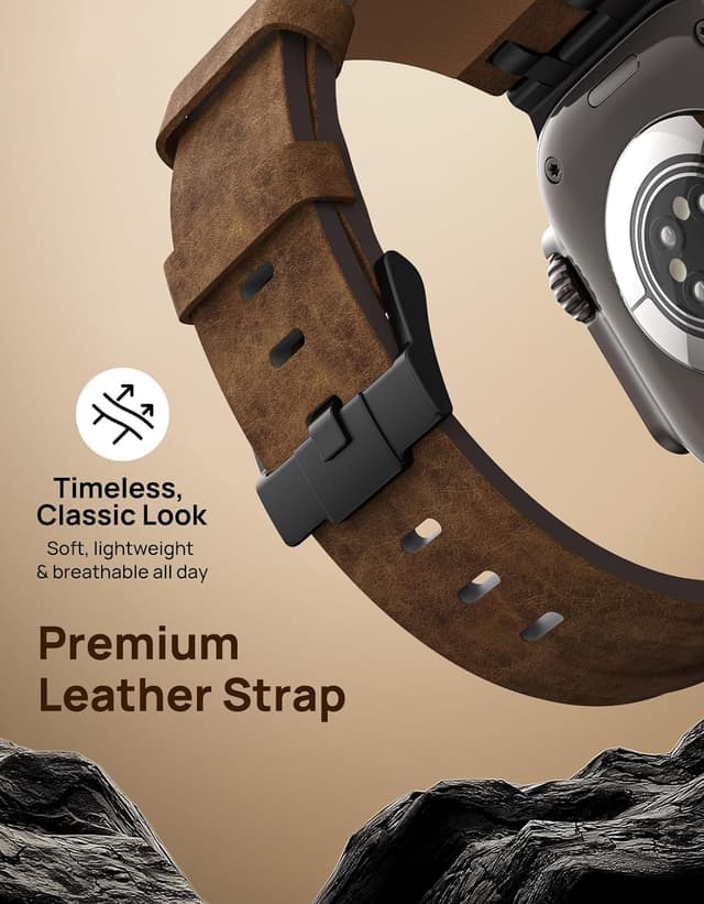 Detalle 2 de MoKo Bracelet en cuir pour Apple Watch (Ultra/Series/SE) avec connecteurs métalliques