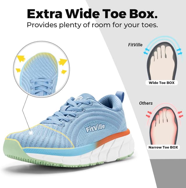 Detalle 2 de FitVille Scarpe Running Donna Pianta Larga Wide Fit extra larga in tessuto traspirante