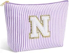 Detalle de SEFORICO Personalised Make Up Bag with Gold Glitter Chenille A-Z Letter Patch