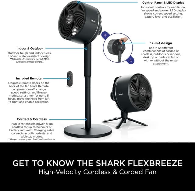 Detalle de Shark FlexBreeze FA220UK 12 in 1 Hybrid Portable Fan with Remote & Misting Attachment