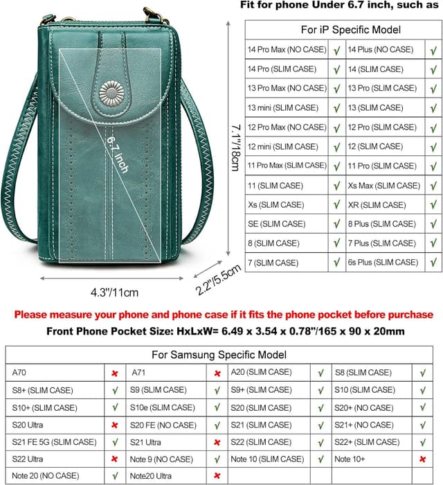 Detalle de S-ZONE Pn21b017 portamonete/portacellulare da donna con blocco RFID e tracolla staccabile