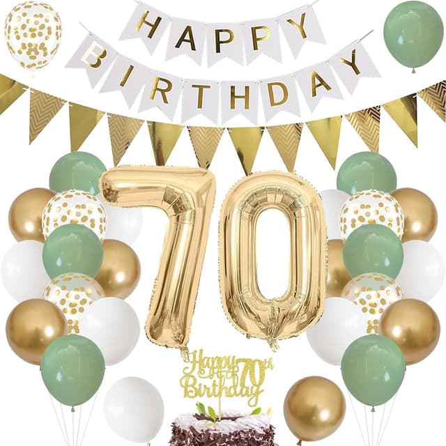 Detalle de Luftballon zum 70. Geburtstag – XXL Folienballon Zahl 70 in Salbeigrün (81 cm) mit Deko-Set