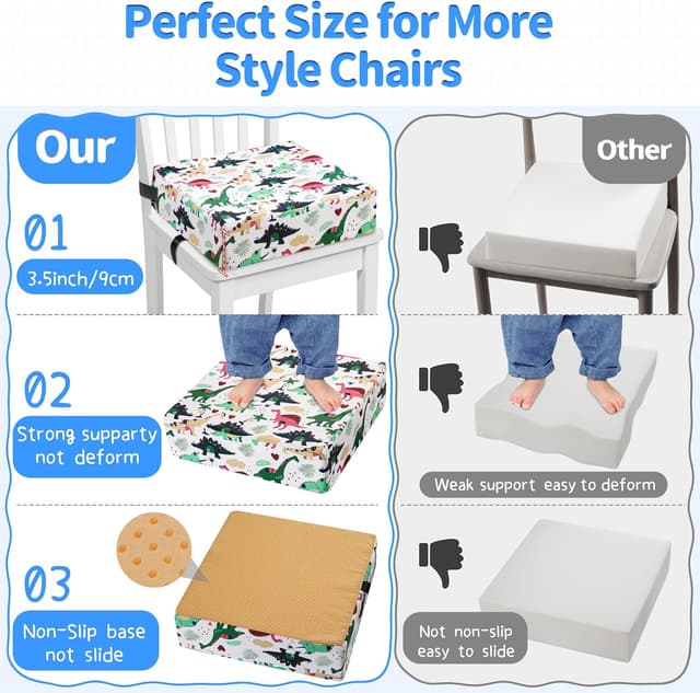 Detalle 2 de Toddler Booster Seat for Dining Chair (White) – PU Washable, Non-Slip Bottom & Adjustable Seat Belts